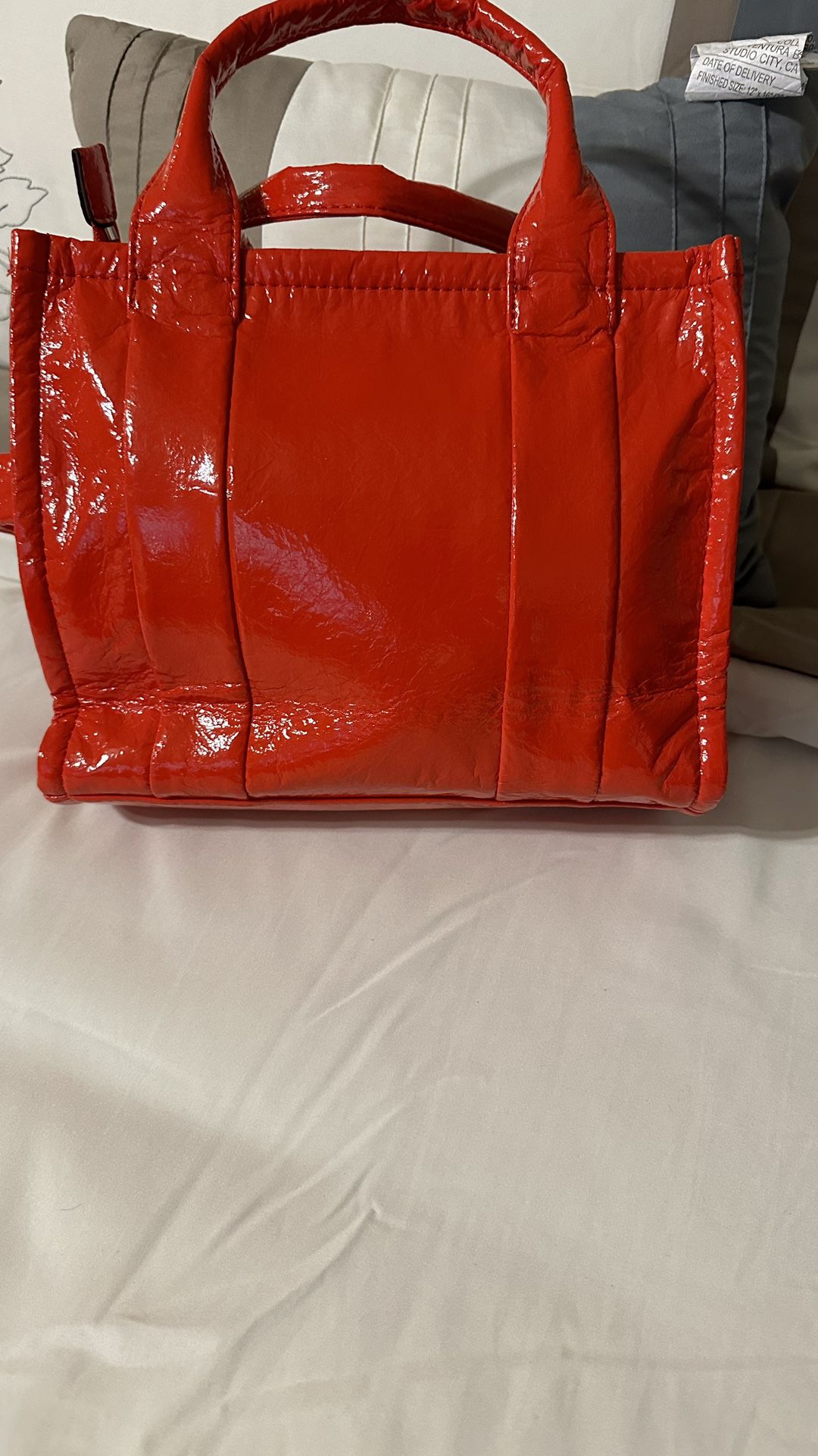Metallic Leather Red Marc Leather Tote Bag (small)