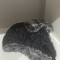 Gray Faux Fur Trapper Hat Two Button