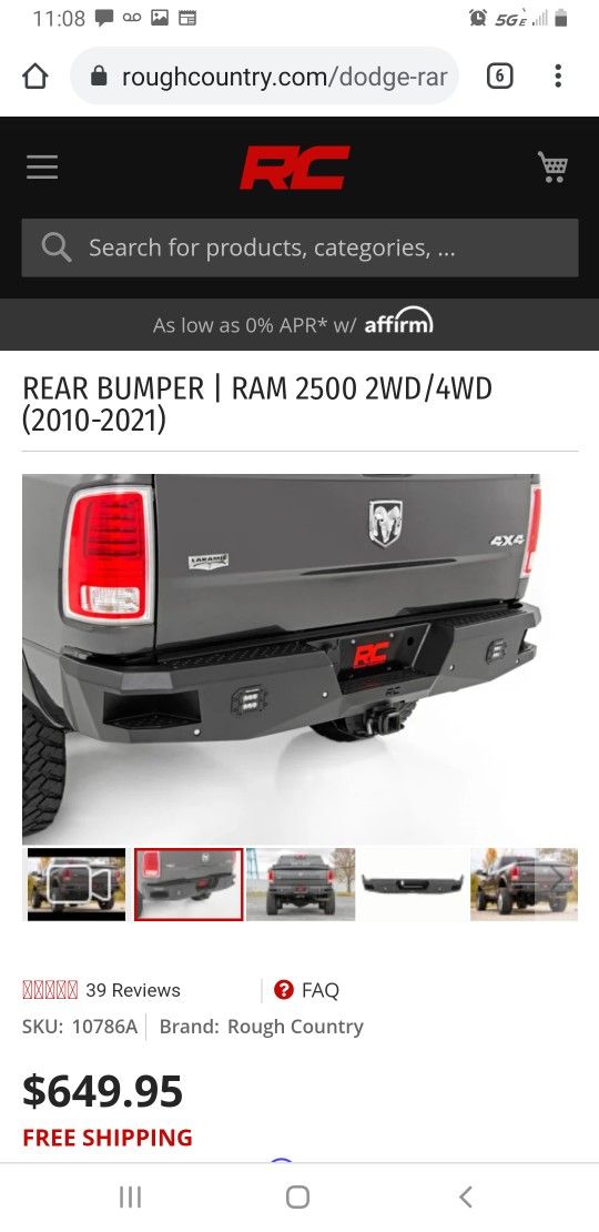 BRAND NEW  2010 TO 2020 RAM 2500, 3500 ROUGH COUNTRY REAR BUMPER