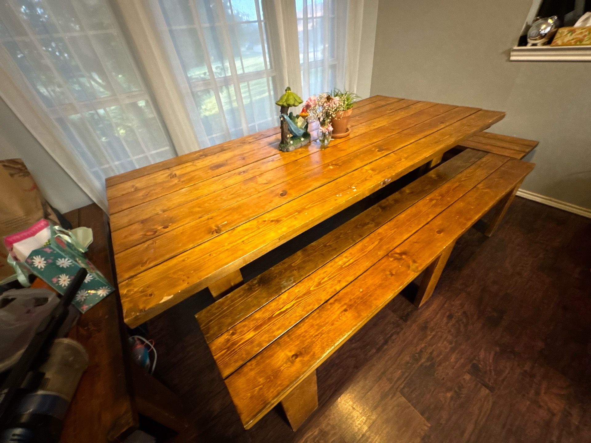 Wooden dining with bench seating
