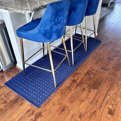 Velvet Upholstered Counter Stool with Polished Gold Metal Legs and Foot Rest