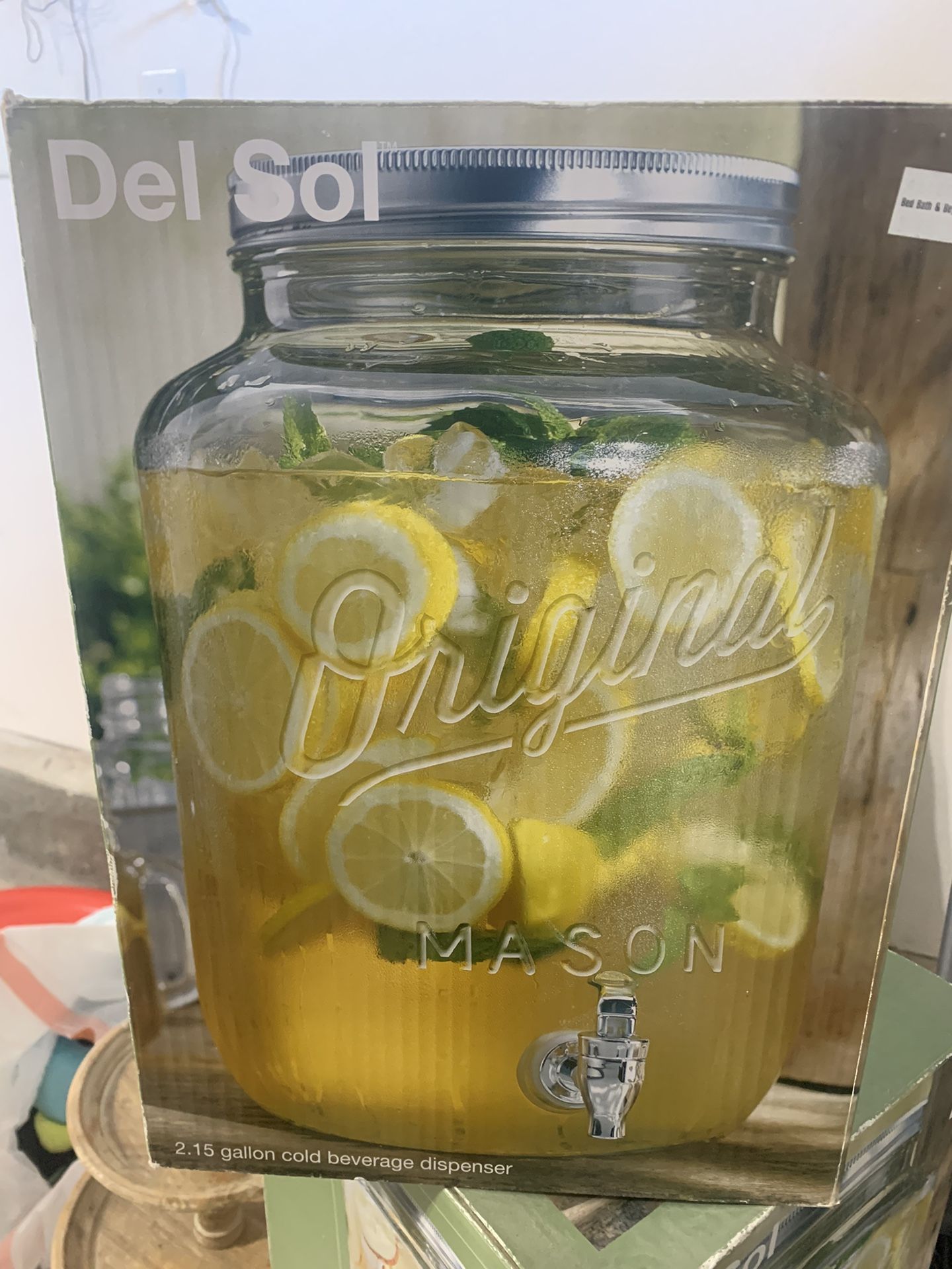 Del Sol Original Mason Beverage Dispenser, LIKE NEW! In Box 2.15 Gallons Capacity!