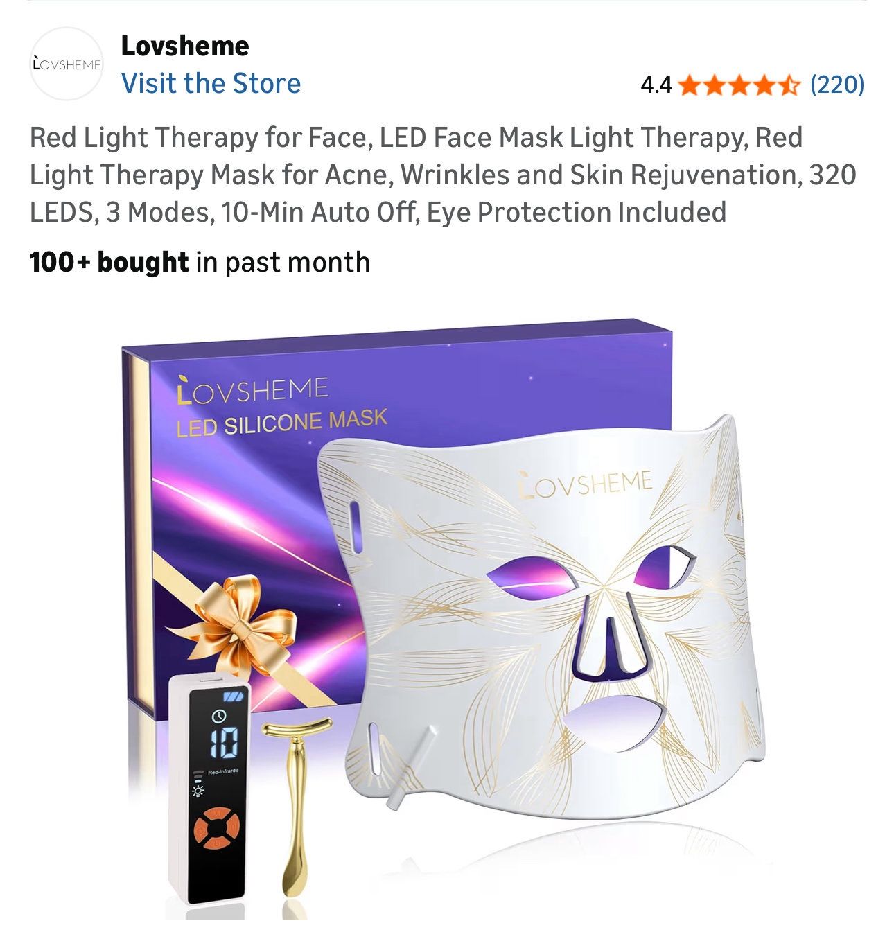 Lovsheme Red Light Therapy for Face, LED Face Mask Light Therapy, 320 LEDS