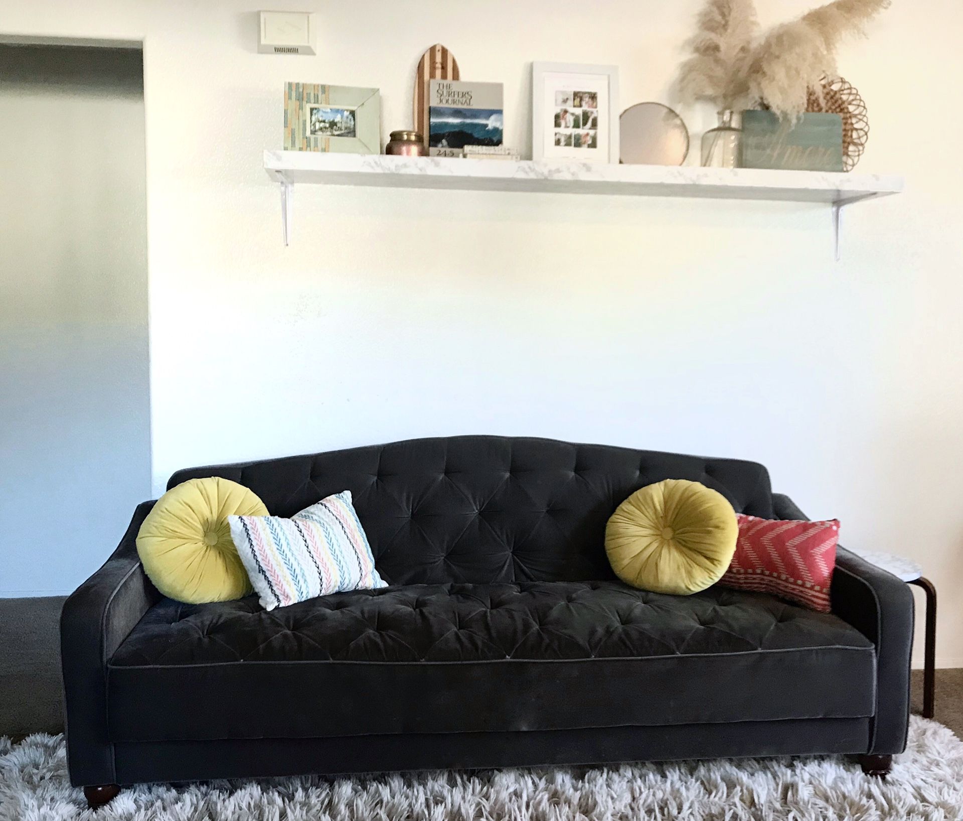 Novogratz Vintage Inspired Tufted Sofa Sleeper II - Grey Velour / Velvet Futon / Couch