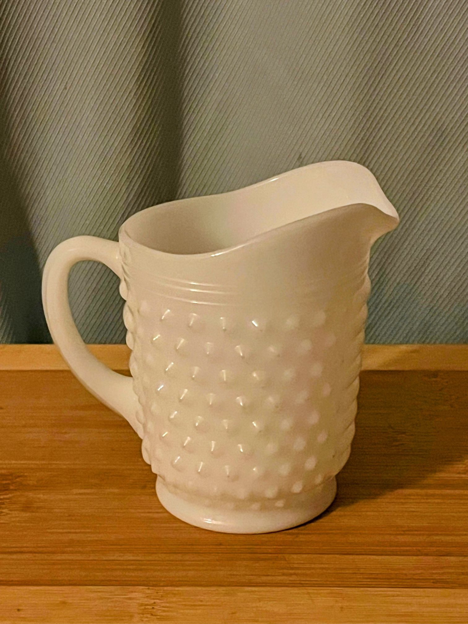 Vintage Hobnail Milk Glass 2 Cup Pitcher Dots and Dashes 5.25" Tall