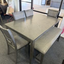 Grey Dining Table With 4 Chairs And A Bench 