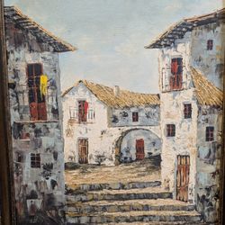 Beautiful, Original, Artwork On Canvas, Of A European Village. Oil/Acrylic?