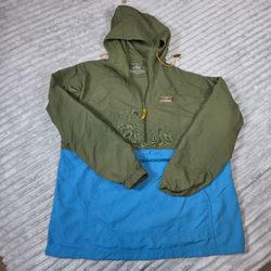 LL Bean Jacket Womens Large Green Blue Mountain Classic Anorak Colorblock Hooded