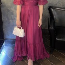 RUFFLED HIGH NECK FLUTTER SLEEVE HIGH LOW HEM GOWN