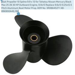 Boat Propeller 10 Spline 9.9 x 13 for Tohatsu Nissan Mercury Black Max 25 28 30 HP Outboard Engine, 9.9x13 Replace 9.6x13 9.25x12.5 Pitch Aluminum Boa