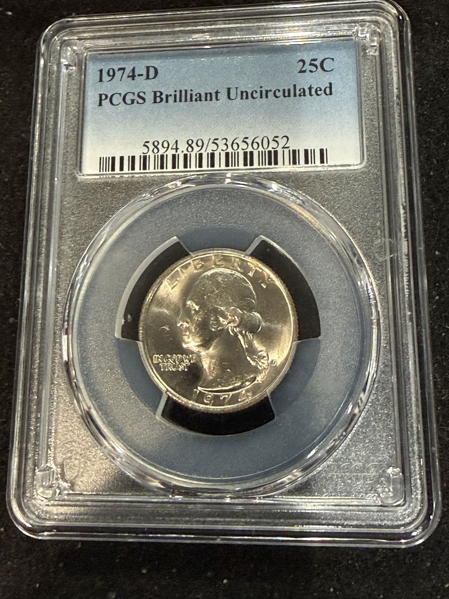 1974 D Brilliant Uncirculated Washington Quarter Graded By PCGS 5-8
