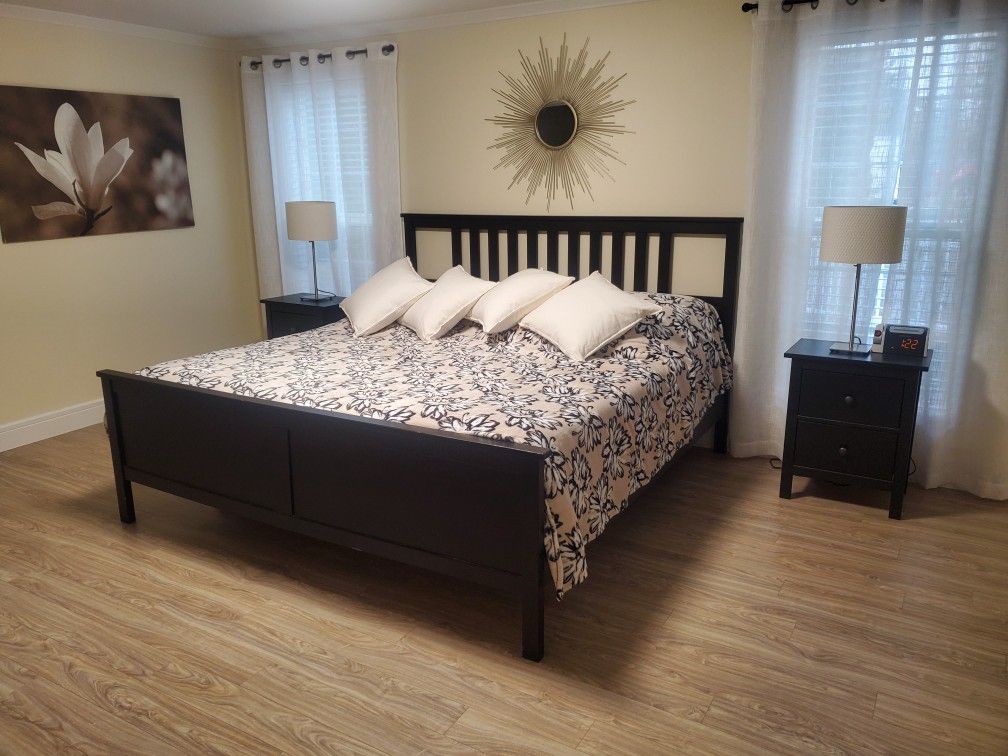 Ikea HEMNES King Size Bed + 2 Night Stands + 2 Lamps