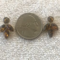 Vintage Pair Of Sterling Silver (.925) & Amber Pierced Earrings 