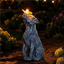 Garden Statue Dog Figurine Decor – Outdoor Decoration with Butterfly for Garden Yard Lawn Home Decor Outside : Mothers Day Memorial Gifts for Women Mo