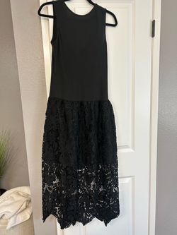 Black Sleeveless Midi Dress with Lace Skirt
