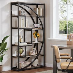 70.8" Tall M-odern G-eometric B-ookcase,  5-Tier E-tagere w-ith 8 Open S-helves