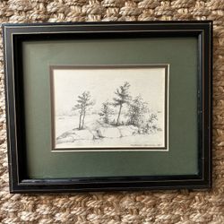 Vintage Boho MCM Jungalow Pencil Sketch Artwork Picture