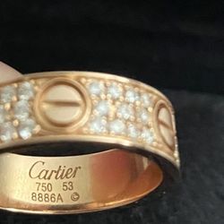 AUTHENTIC:Cartier Love Ring Diamond Paved 18K Rose Gold- Size 6