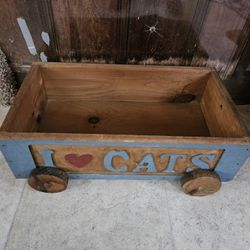 Cute I LOVE CATS Wooden Cart