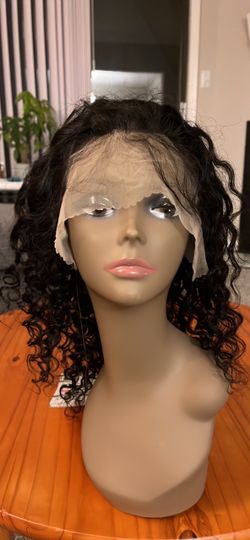 100%Human hair wig Black Curly Lace Front Wig