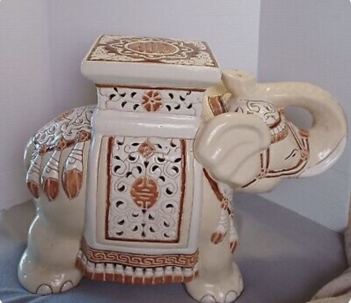 Lucky Asian Ceramic Elephant Plant Stand/ Table Base/Stool Vintage