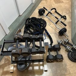 Gym Equipment Dumbbells Rack Curl Bar Cardio Rope