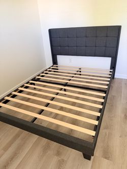 Queen gray upholdered bed frame