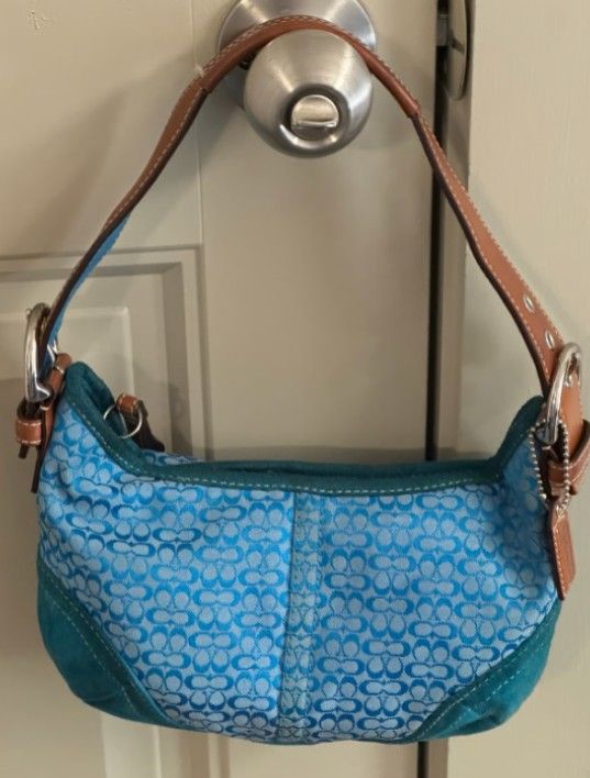 Vintage Coach Blue Monogram Hobo Bag