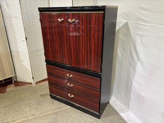 Double Door Wardrobe with Bottom Drawers in Rosewood Lacquer Finish