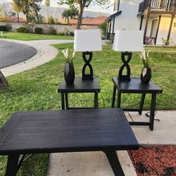 Modern 3-Piece Living Room Table Set w/ Lamps – Black Finish