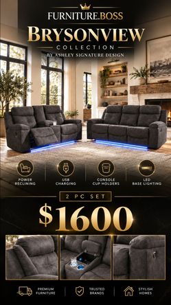 2pc Power Reclining Sofa + Loveseat by Ashley Furniture