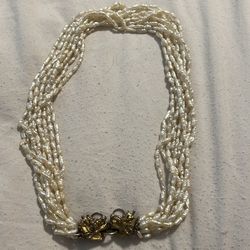 Vintage fresh water rice pearl choker/necklace with 925 dragons
