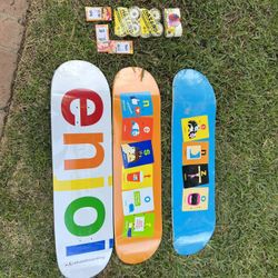 Lot Of 3 Enjoi Skatedecks + Wheels + Bearings 
