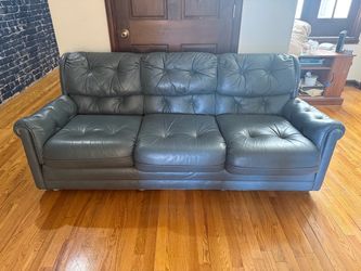 Grey Blue Leather Couch