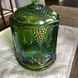 Antique Carnival Glass Container With Lid