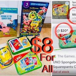 $8 For All Sponge Bob Tin Box of uno cards Complete,2 books and Mug