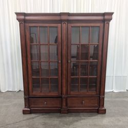 Samson International Dark Wood Two-Door Display Cabinet with Drawers