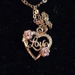 Solid Gold 14k Love Pendant And 14k Chain