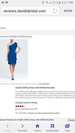 Royal blue one shoulder dress from David's Bridal. $130.00