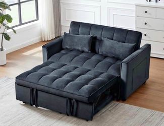 Velvet Convertible Sleeper Loveseat Deep Blue