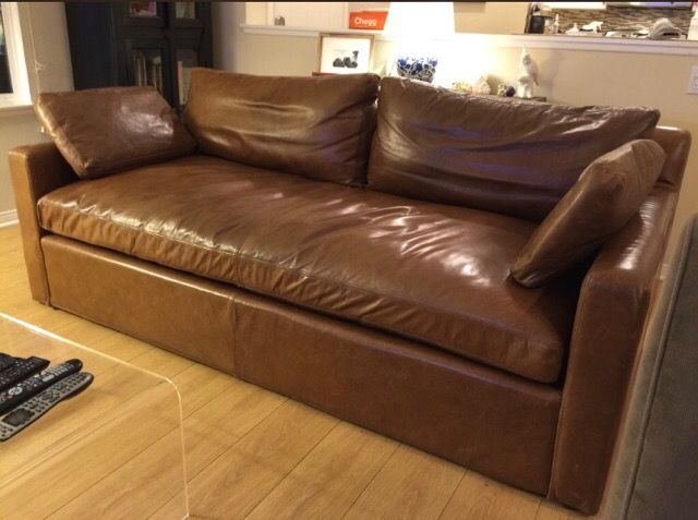 Restoration Hardware Belgian Track Arm Leather Sofa