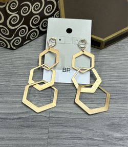 Statement Gold Hexagon Drop Earrings