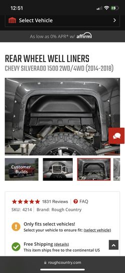 Rough Country Inner Bed Fender Lining 2014-18 Silverado Chevy “NEW”