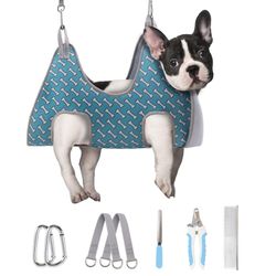 Supet Dog Grooming Hammock for Small Dogs Cat, Relaxation Pet Grooming Hammock Restraint for Nail Trimming (Coral Blue, Si4^ Legs Spacingi¼š7-10.2" / 