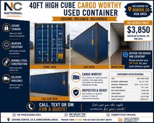 40FT High Cube Cargo Worthy Shipping Container Delivered to Denver, CO – $3,850
