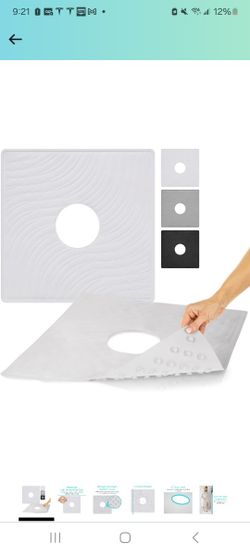 Vive Shower Mat - 22" by 22" Square Non Slip Large Bath Mat for Bathtub - Patented Design - Suction Cup Traction Skid Pad for Stalls Floors Tub - Text