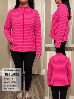 Jones New York Pink Striped Zip-Up Jacket (Size L)