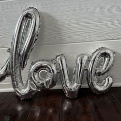 Love Shiny Silver Script Letter Air Fill Foil Mylar Balloon Decoration Banner