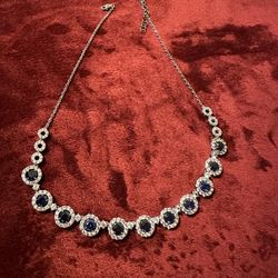Sterling Silver Lab-Created Sapphire Halo Necklace