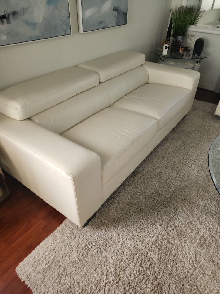White Leather Sofa And Love Seat. Faux
